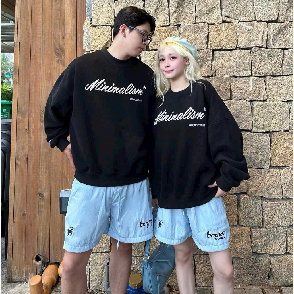 Áo Sweater Thêu Chữ Minimalism NQ30  Form Boxy Rộng Unisex áo khoác ngoài nam nữ vải nỉ bông dày dặn