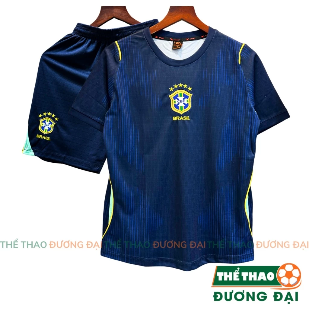 Quần Áo Bóng Đá ĐT Brasil Xanh Đen WC26 Thun Mè S-Comf Thoáng Khí Thể Thao Đương Đại