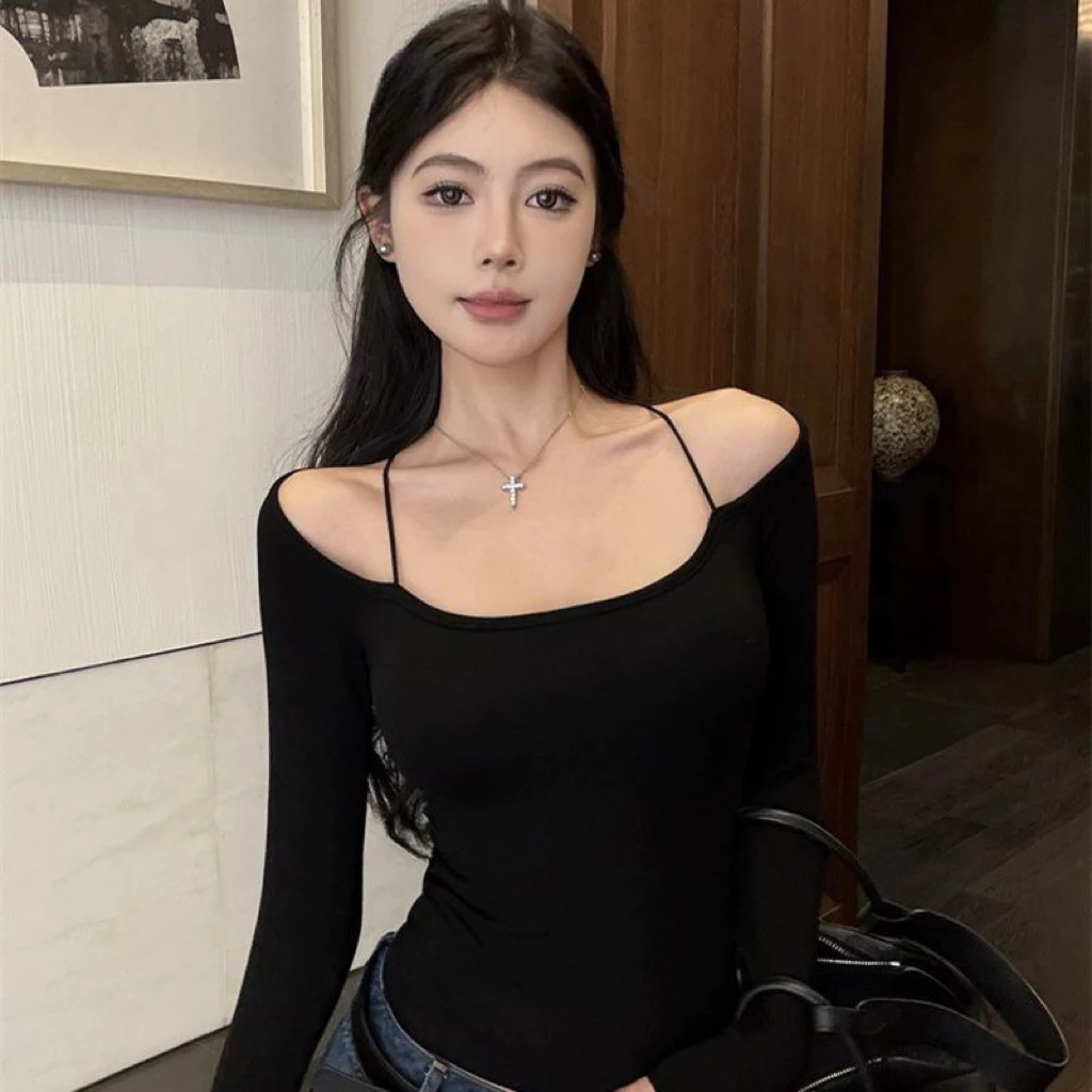 (Sẵn trắng, đỏ size S)Áo hai dây lệch vai có mút ngực, phong cách “pure & sexy”, tay dàii as
