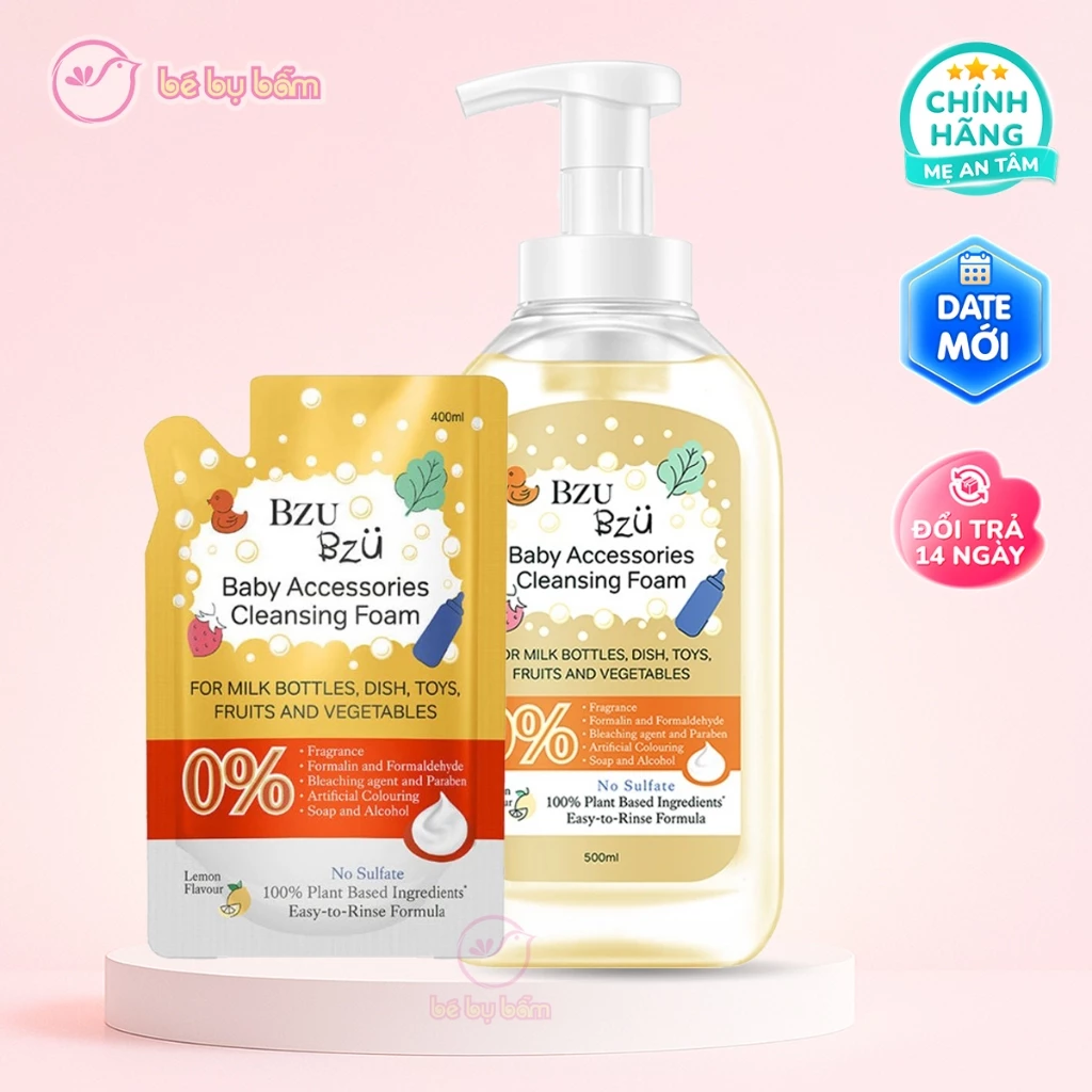 🧴 Nước Rửa Bình Sữa & Đồ Dùng Cho Em Bé BZU BZU – Chính Hãng, Tạo Bọt, Dịu Nhẹ, An Toàn Cho Trẻ