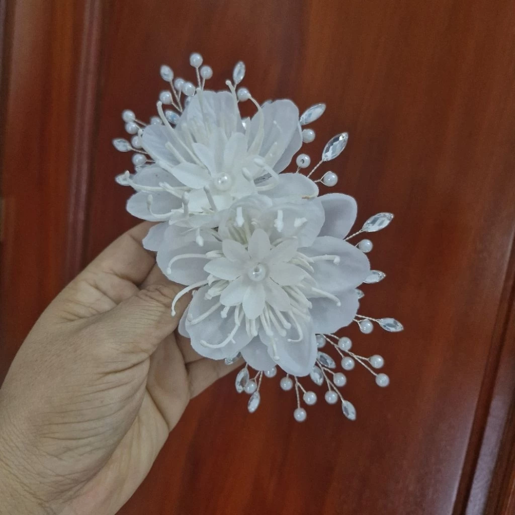 Cài tóc hoa lụa (hoa kim phượng) kèm xược dùng để cài tóc cô dâu, biểu diễn văn nghệ, Đạo cụ phụ kiện Nguyễn Nhật