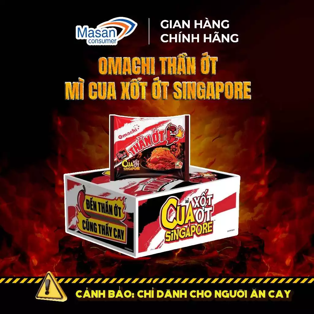 Mì cay Omachi Thần Ớt Siêu Cay Cua xốt ớt Singapore - Thùng 24 gói x 128gr