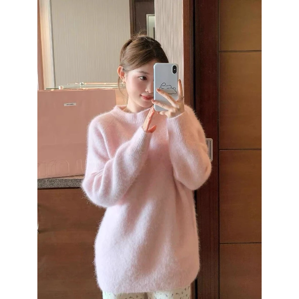 [Ord-815] Áo len lông hồng pastel cho nữ chất len dày dặn nặng tay form dáng suông rộng thoải mái dễ mix phối Đồ
