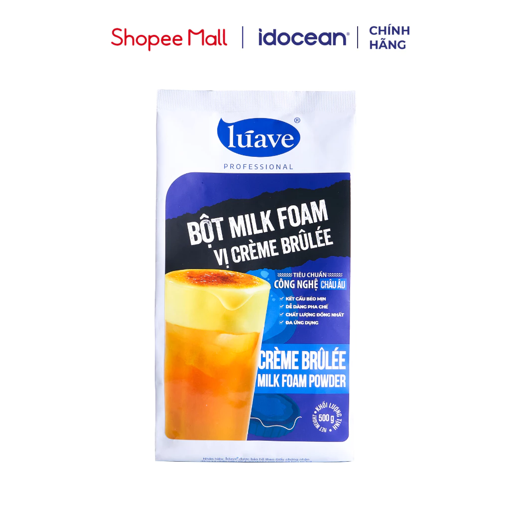 Bột Milk Foam Creme Brulee Lúave - Vị kem trứng caramel chuẩn Pháp, topping cho trà sữa, trà trái cây, cà phê, matcha
