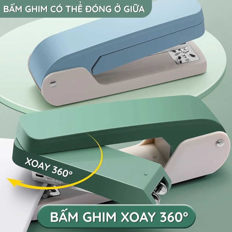 Dập ghim bấm 360 độ mini cầm tay, bấm được 25 tờ - Đồ dùng học tập, văn phòng phẩm thiết yếu cho mọi người