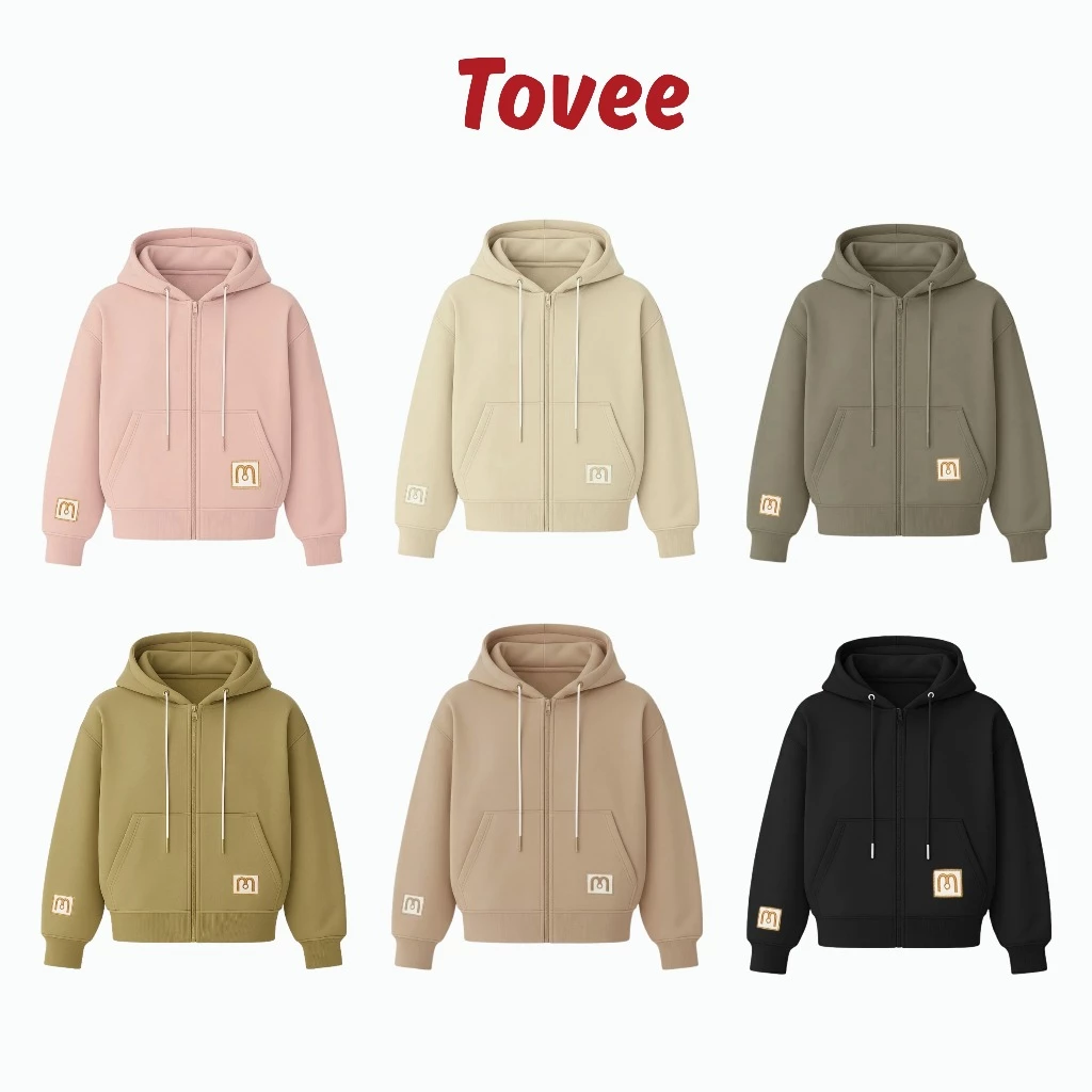 [XẢ HÀNG] Áo Khoác LOGO THÊU CHỮ M 4 TÚI Chất Nỉ Bông Zip Kéo Xỏ Ngón BM282, Áo Khoác Nỉ Form Boxy Nón 2 Lớp TOVEE