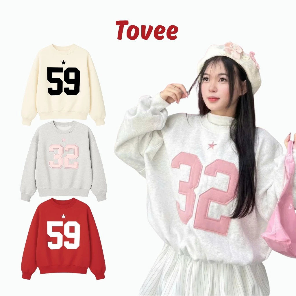 [XẢ HÀNG] Áo Khoác SWEATER THÊU NỔI SỐ Chất Nỉ Bông BM164, Áo Khoác Form Boxy TOVEE