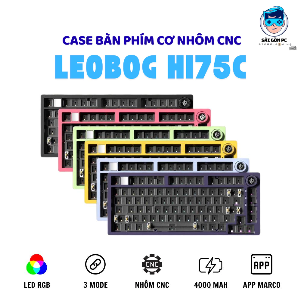 Case bàn phím cơ Nhôm LEOBOG HI75C - Nhôm CNC - Gasket mount - Có app - Mạch xuôi - Núm xoay - 3 mode - Không dây