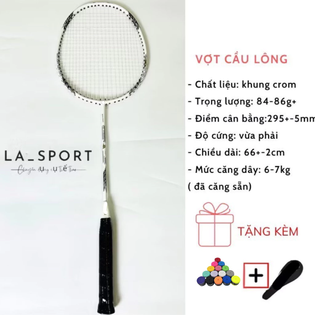 Vợt cầu lông đơn khung crom giá rẻ siêu bền đẹp, tặng kèm bao đựng và quấn cán