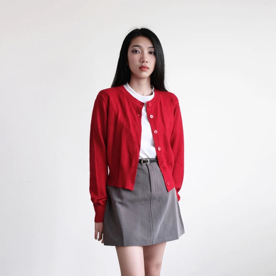 Áo Khoác Len Cardigan Màu Đỏ, Trắng, Đen Phong Cách Tối Giản Ember Cardigan | THE J STUDIO