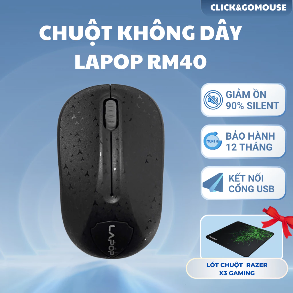 Chuột Không Dây Chuột Máy Tính Laptop RM40 Gọn Nhẹ Thao Tác Mượt Bắt Tín Hiệu Ổn Định Quà Tặng Pin Và Lót Chuột