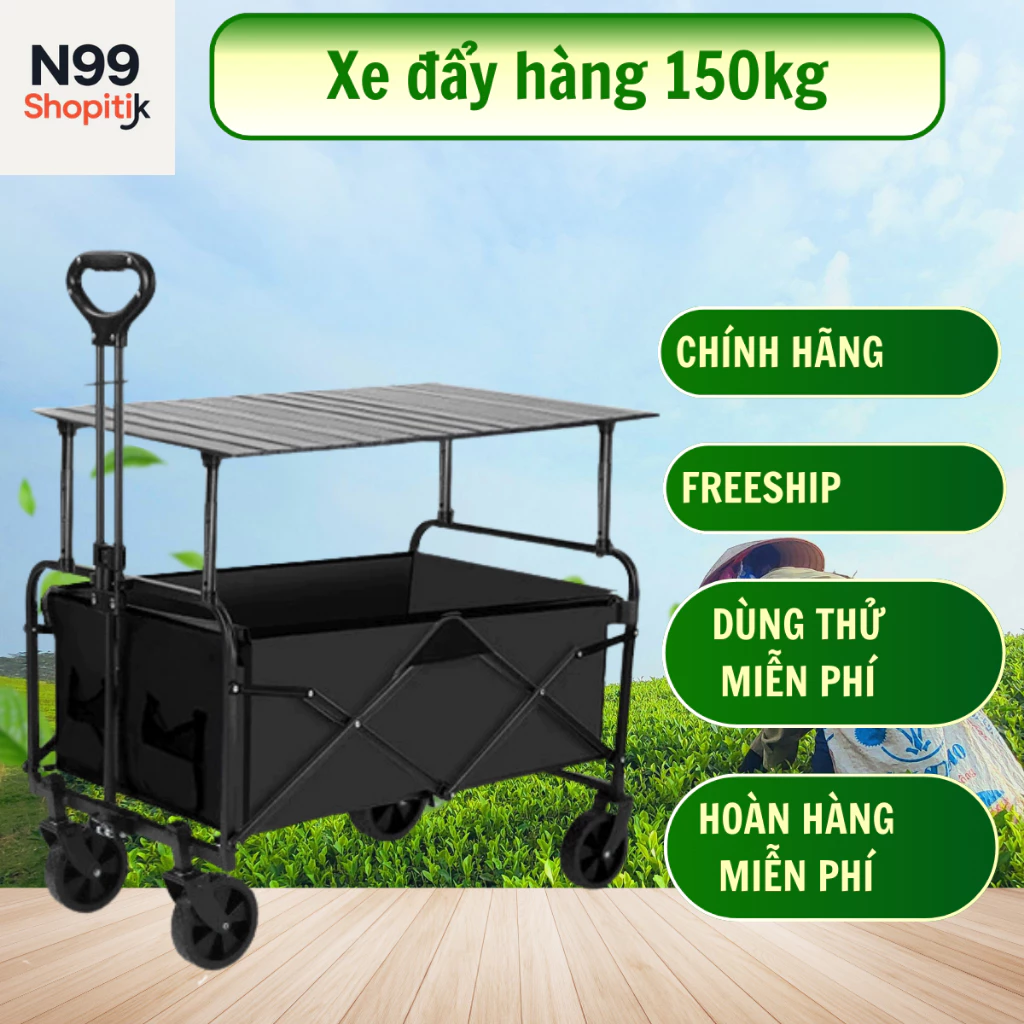 Xe đẩy kéo hàng CÀNG bánh xe 5cm 100kg-150kg đa năng cắm trại có cột nâng, dành cho chung cư, đi chợ, cắm trại