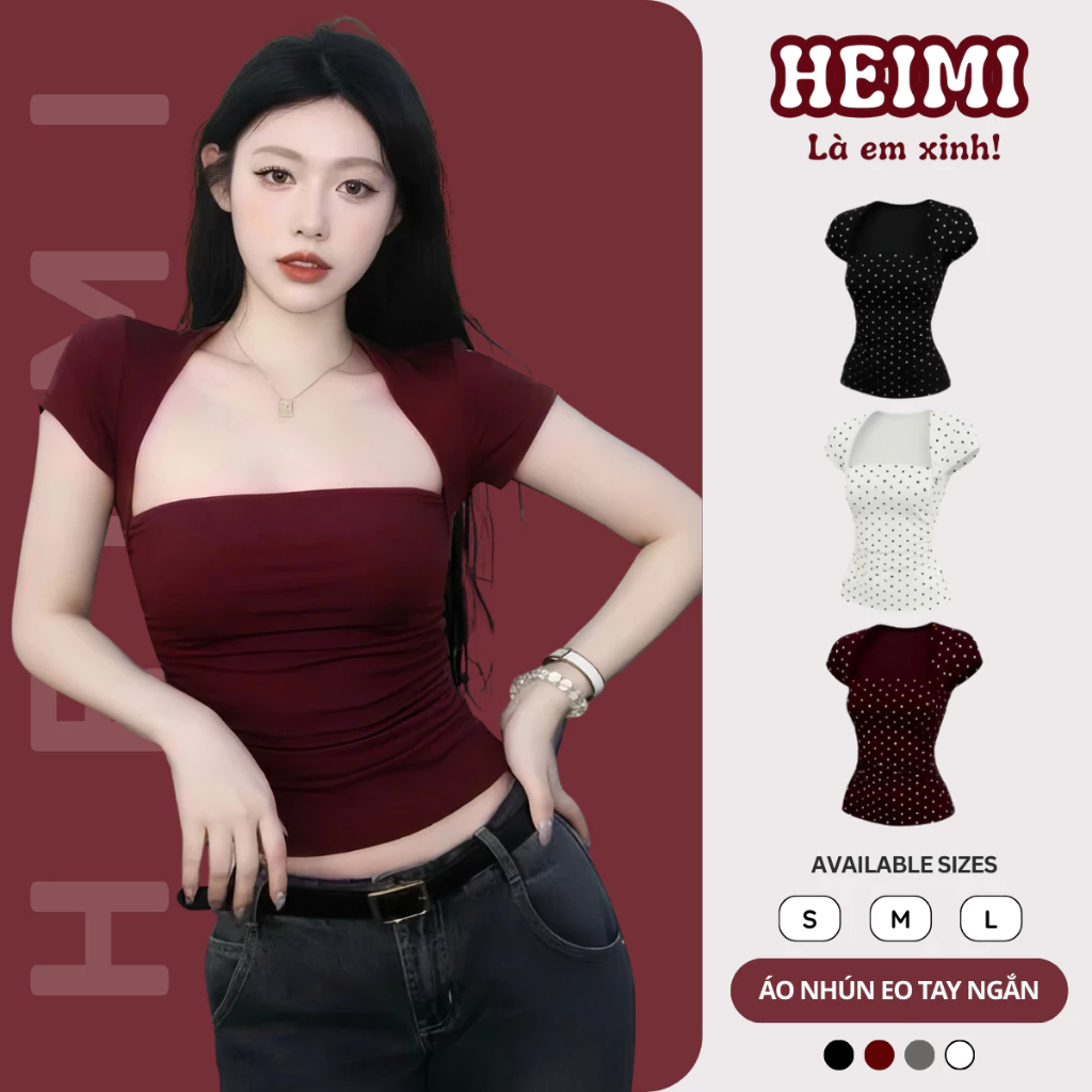 Áo Thun Nhún Eo Tay Ngắn Ôm Body Chất Thun Cotton Mịn Co Giãn HEIMI
