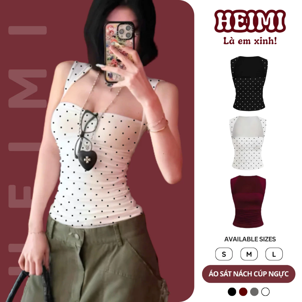 Áo Sát Nách Cúp Ngực Nhún Eo Viền Vai Nhỏ Chất Thun Cotton Mịn Co Giãn HEIMI