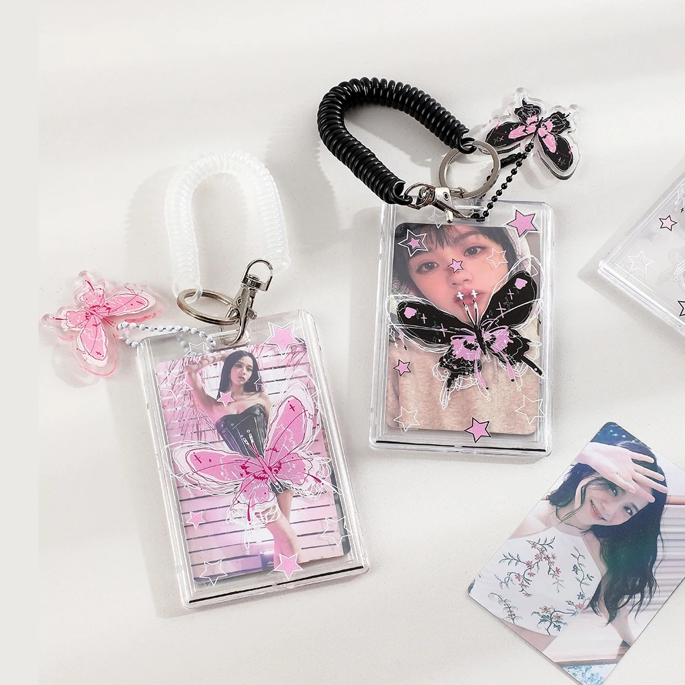 Bao đựng thẻ, ảnh acrylic trong suốt 3 inch phong cách Hàn Quốc, hình bướm, lưu trữ, bảo vệ ảnh Polaroid, móc khóa
