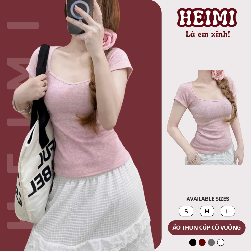 [BẢN MỚI] Áo Thun Cúp Cổ Vuông HEIMI, Áo Baby Tee Form Ôm Body Chất Thun Tăm Nỉ Mịn Mát