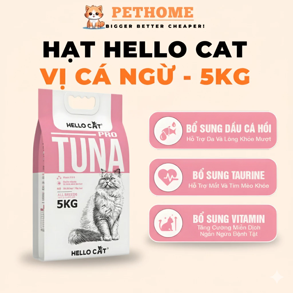Hạt Cho Mèo Hello Cat Tuna Vị Cá Ngừ Túi 5kg – Hạt Dinh Dưỡng Cho Mèo Mọi Lứa Tuổi