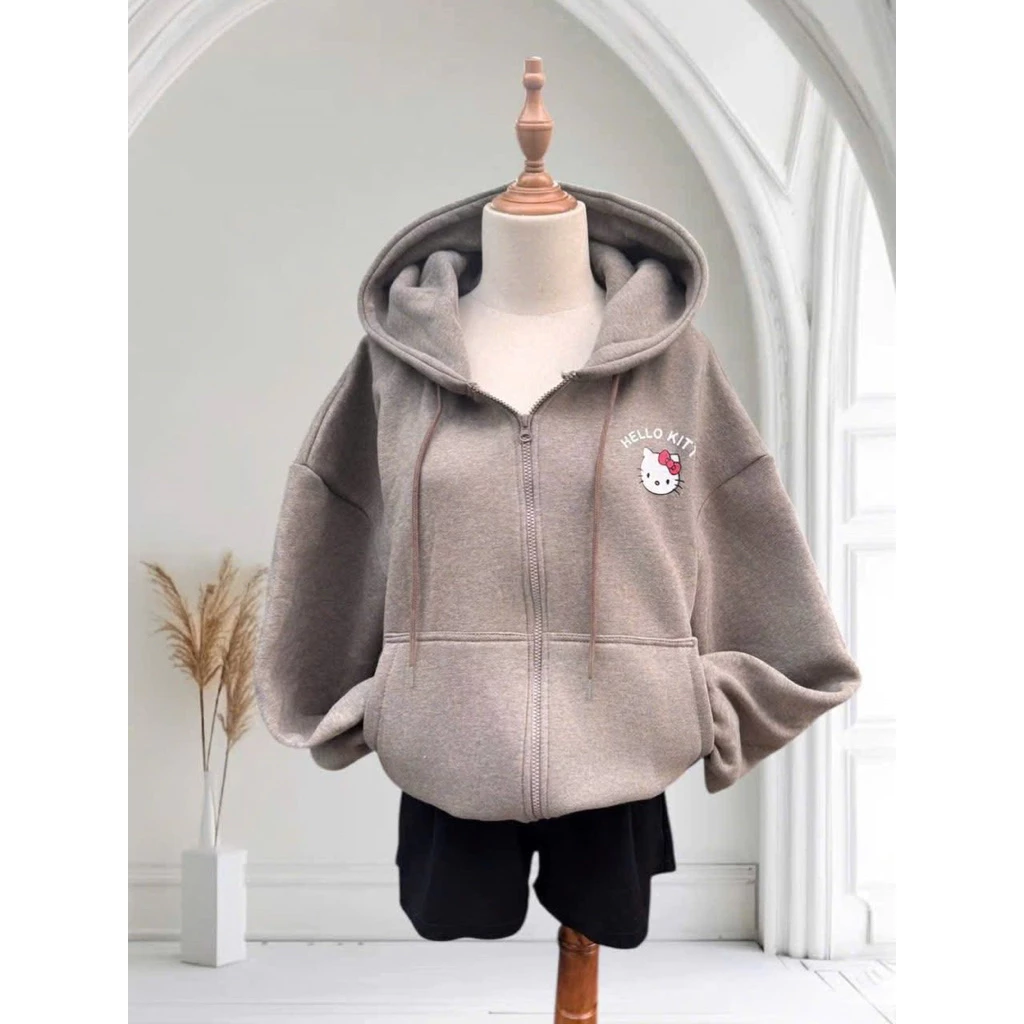 Áo khoác in hình có nón tai đẹp và dễ thương chất liệu vải nỉ bông ah