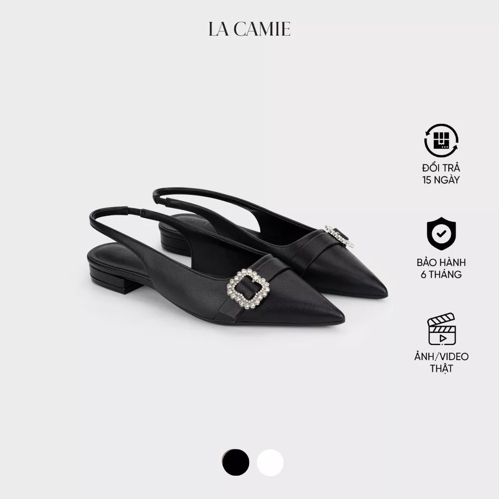 Giày bệt slingback chất liệu Da Microfiber satin cao cấp, thiết kế mềm mại sang trọng thương hiệu LaCamie GC5B0127