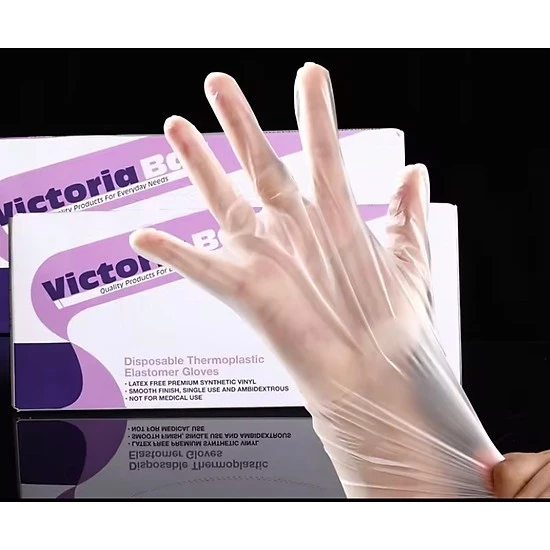 Hộp 100 găng tay nilon siêu dai cao su TPE, bao tay siêu dai dùng 1 lần làm bếp nấu ăn rửa bát vệ sinh
