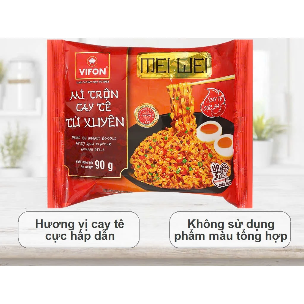 Combo 5 Gói Mei Wei Mì Trộn Cay Tê Tứ Xuyên Vifon 90g / Hàng Chính Hãng - VF74