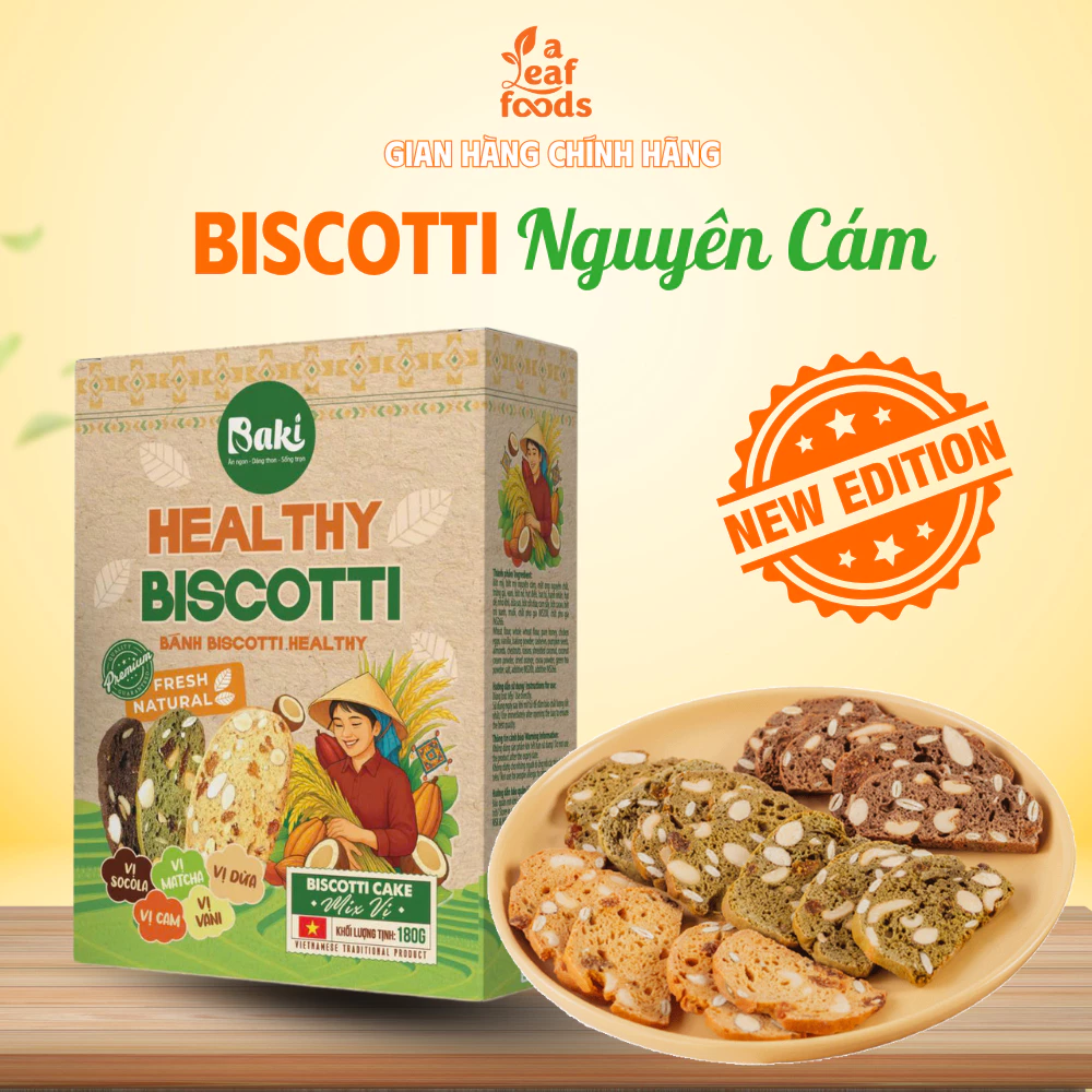 Bánh biscotti Baker Baking nguyên cám hỗ trợ giảm cân an toàn cho người ăn kiêng 180g-200g-360g