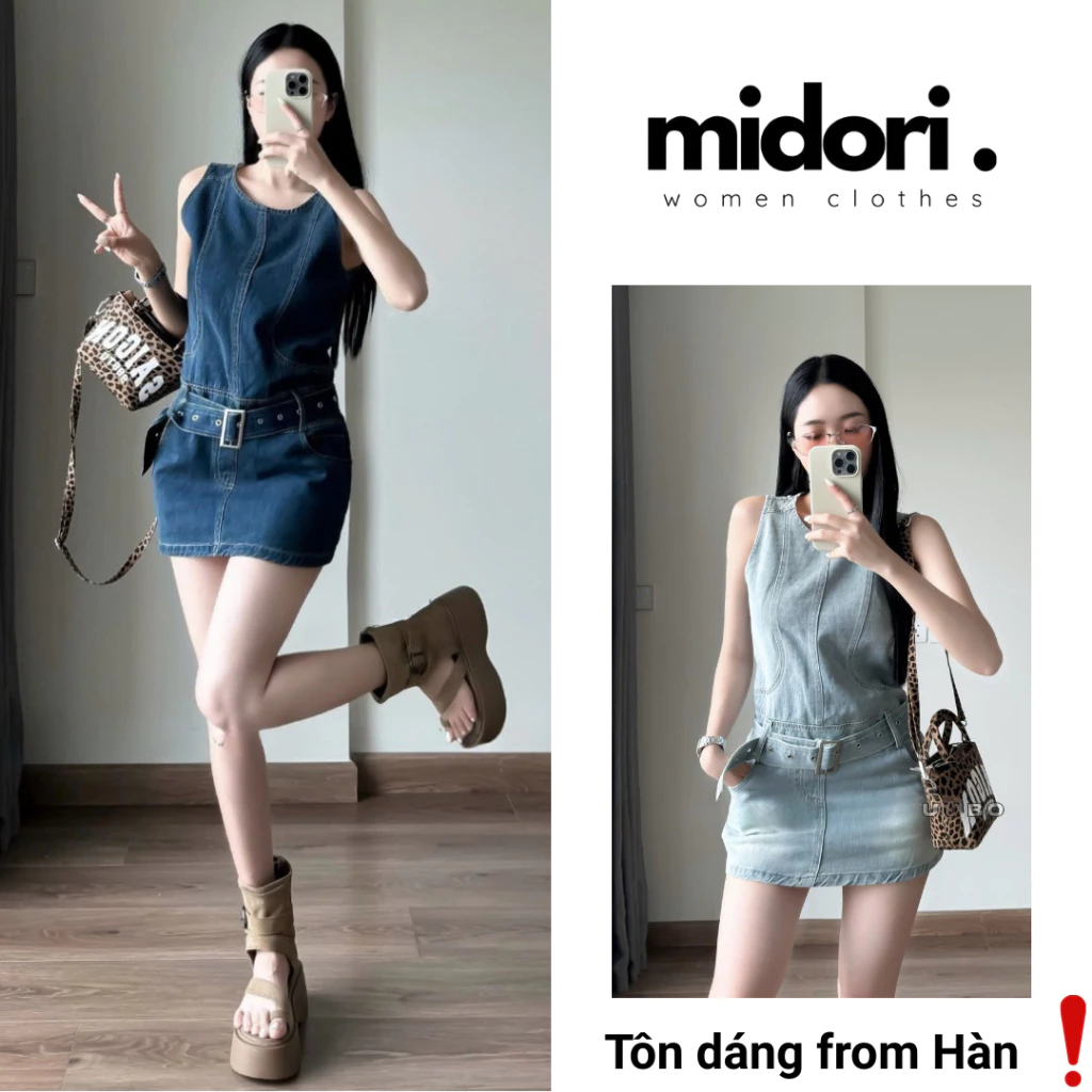 Váy jean nữ sát nách ôm eo tôn dáng phong cách Hàn Quốc basic dáng ngắn CL08