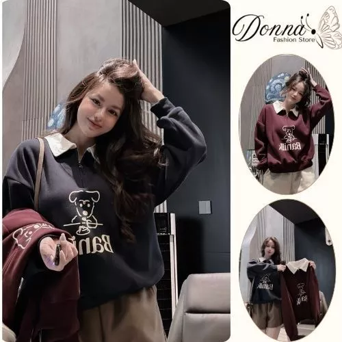 Áo nỉ nữ DONNA HCOM26789 form rộng in hình cún dễ thương, vintage dễ phối đồ