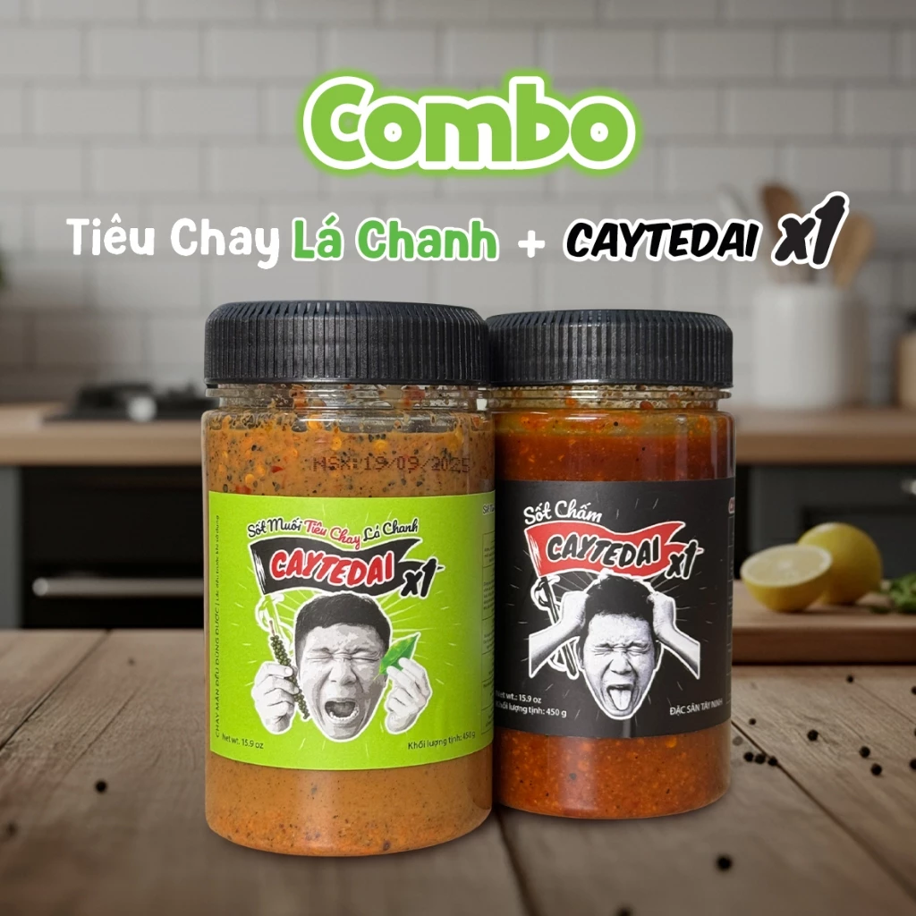 [COMBO 2 Hũ] Sốt Chấm CayTeDai (450g) & Muối Tiêu Chay Lá Chanh (450g) Vị Chua Cay Mặn Ngọt