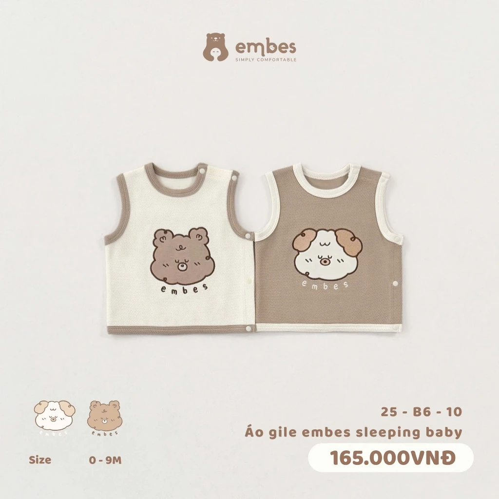Áo Gile Sơ Sinh Embes, Áo Gile In Hình Có Cúc Cổ Chất Nỉ Tổ Ong Cho Bé Trai Bé Gái Size Từ 0-9 Tháng