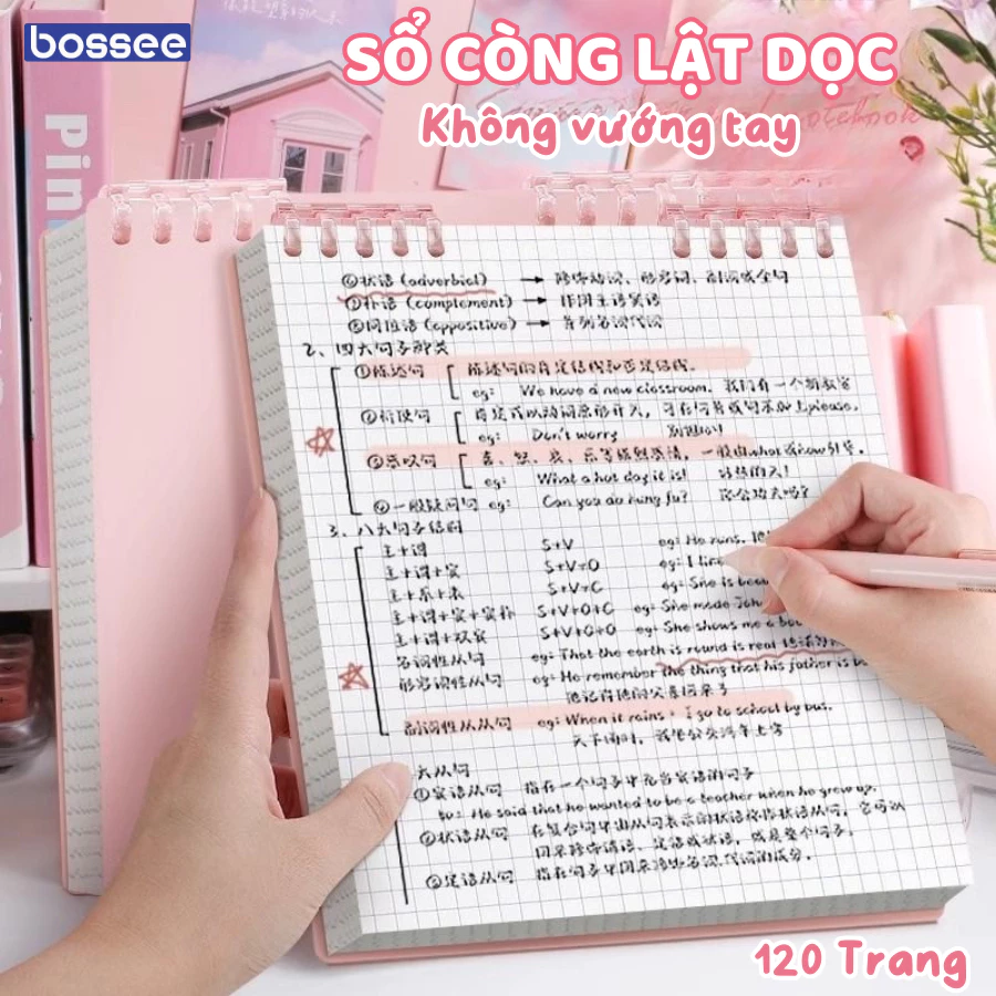 Set sổ còng thay giấy Bossee hình vuông lật dọc phong cách Hàn Quốc xinh 120 trang sẵn 80gsm