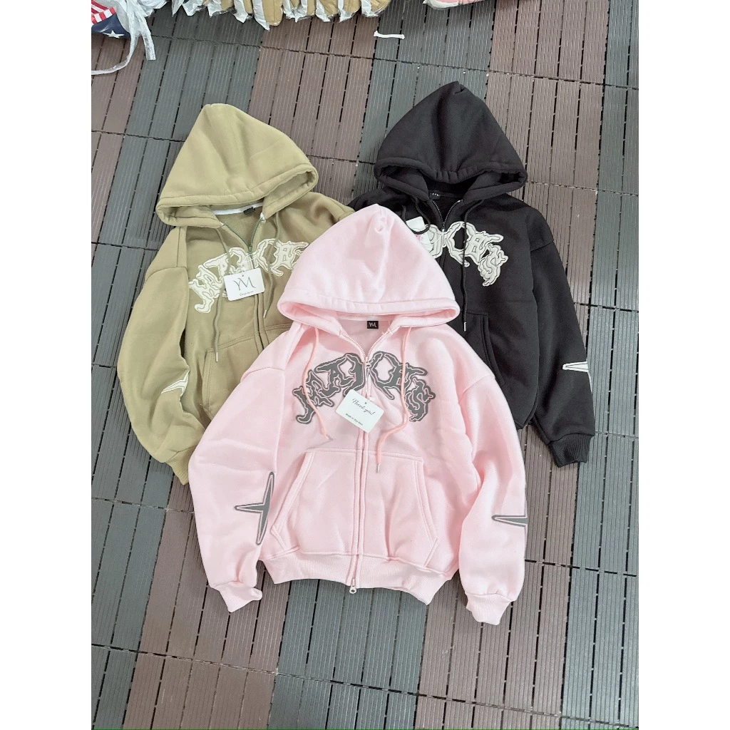Áo Hoodie Zip Nỉ Bông In Chữ Graffiti Có Túi Trong Phong Cách Streetwear Unisex Nam Nữ