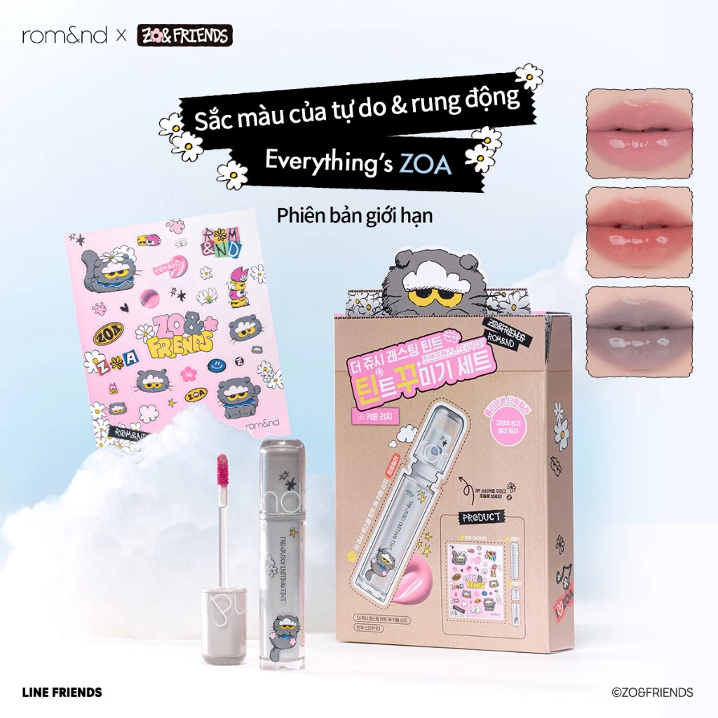 [ZOA Collection] [Romand X ZO&FRIENDS] (Set DIY) Son Tint lì cho môi căng mọng The Juicy Lasting Tint