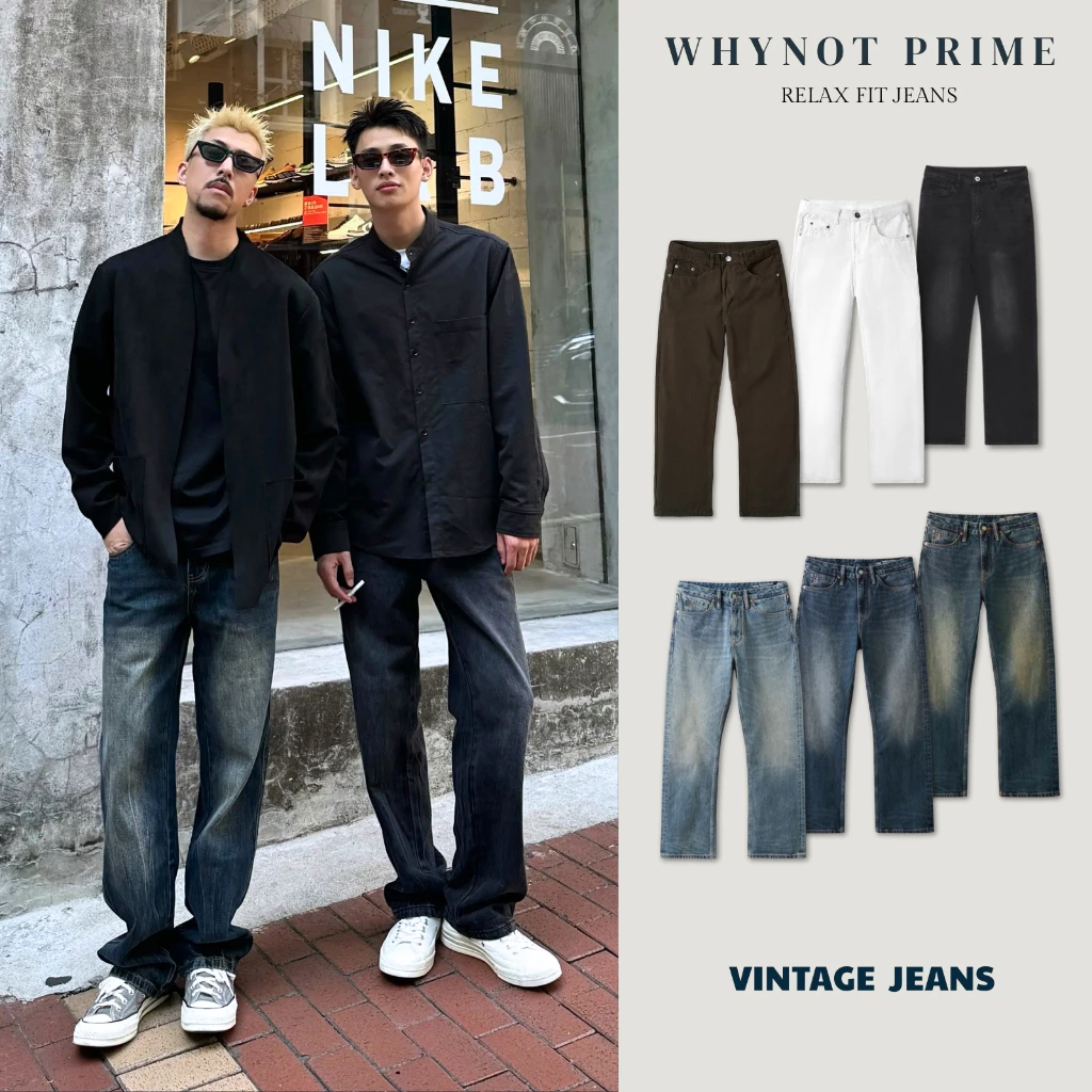 Quần Jeans WN PRIME form Straight Fit chất liệu cao cấp - Quần bò nam suông đứng vintage có BIGSIZE