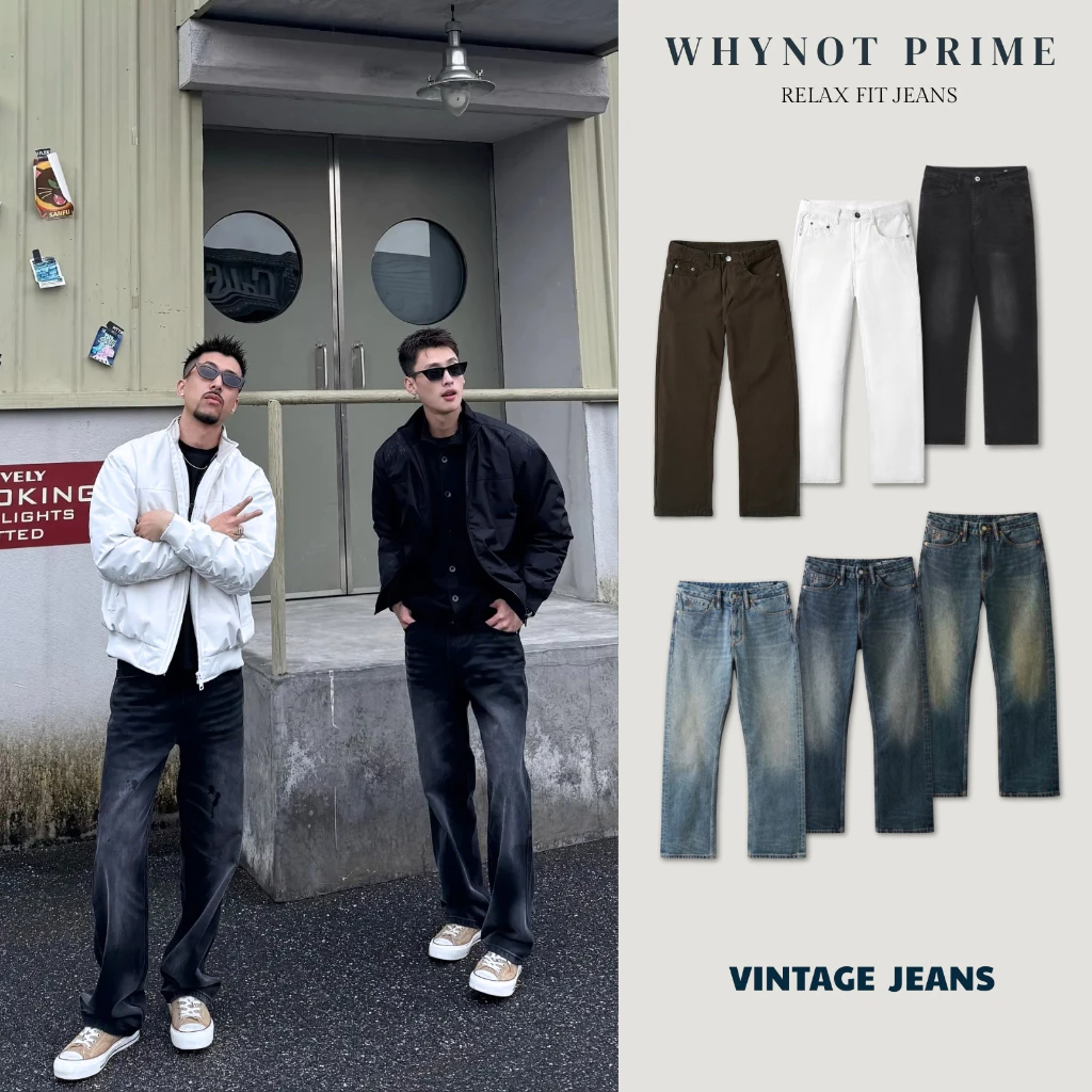 Quần Jeans WN PRIME form Straight Fit chất liệu cao cấp - Quần bò nam suông đứng vintage có BIGSIZE