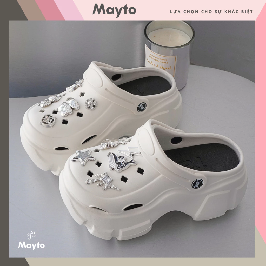 Dép nữ đế cao, dép sục Mayto 7 cm kèm 10 charm Ca voi bling dễ thương Hàn Quốc CS-228