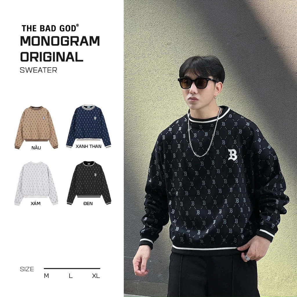 Áo Sweater Nỉ Nhung The Bad God Monogram Original Form Boxy Unisex Thu Đông Nhiều Màu