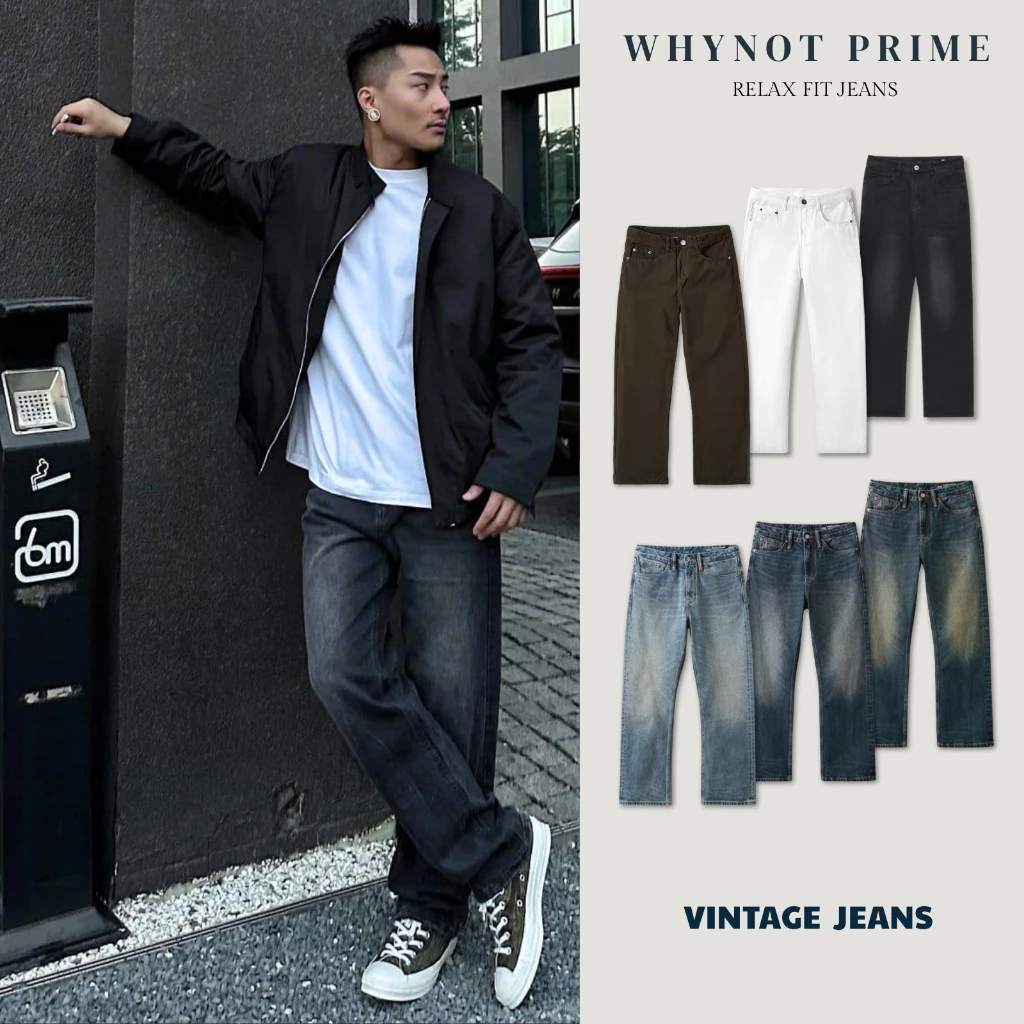 Quần Jeans WN PRIME Retro Black form Straight Fit cao cấp -Quần bò nam suông đứng vintage có BIGSIZE