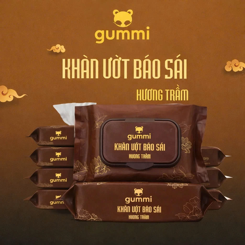 Thùng 20 gói khăn ướt lau ban thờ Gummi hương trầm mềm nhẹ nhàng làm sạch các vật phẩm thờ cúng