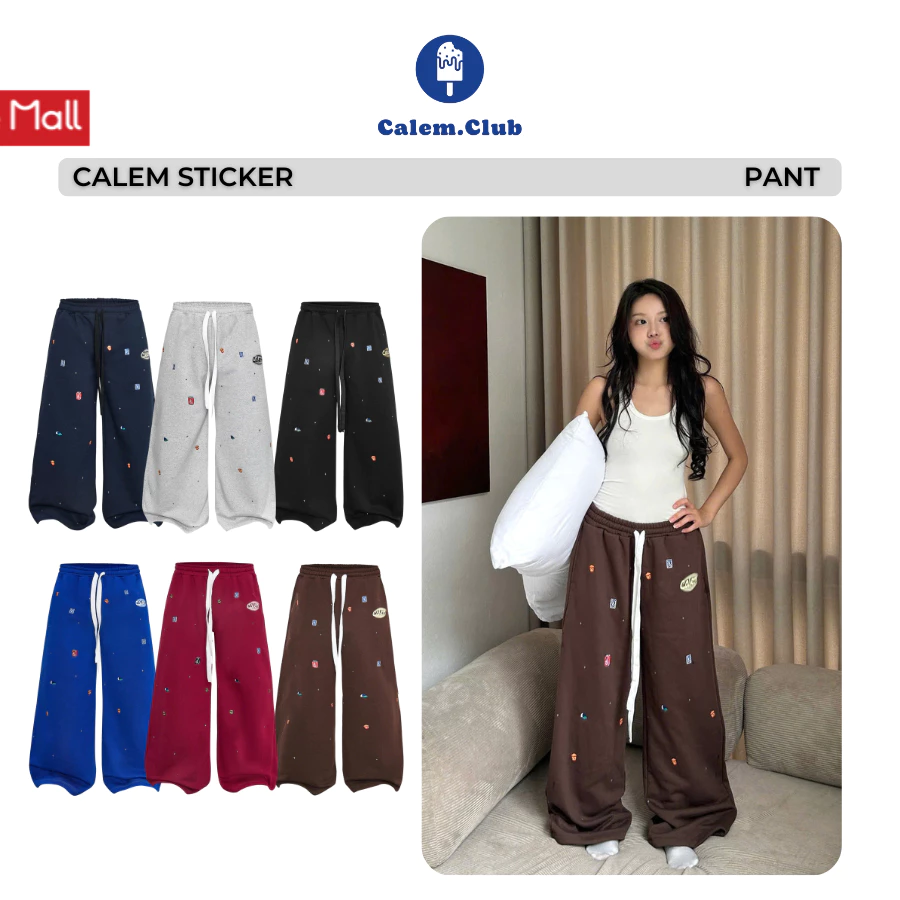 Calem Club- Quần Dài CALEM STICKER chất nỉ chân cua không xù lông quần nỉ form ống rộng nam nữ