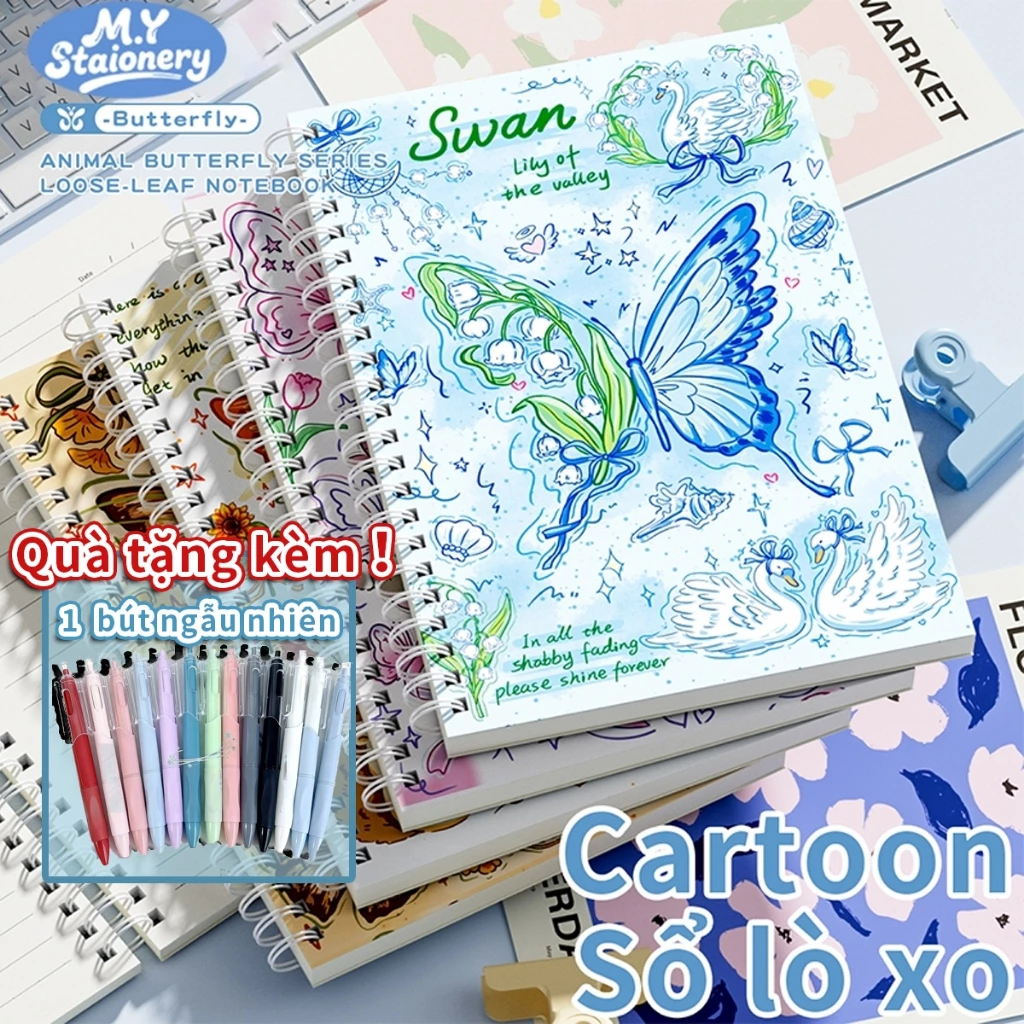 Sổ Lò Xo A5/B5 80gsm – Bìa Conquette Hình Con Bướm, Viết Êm Tay