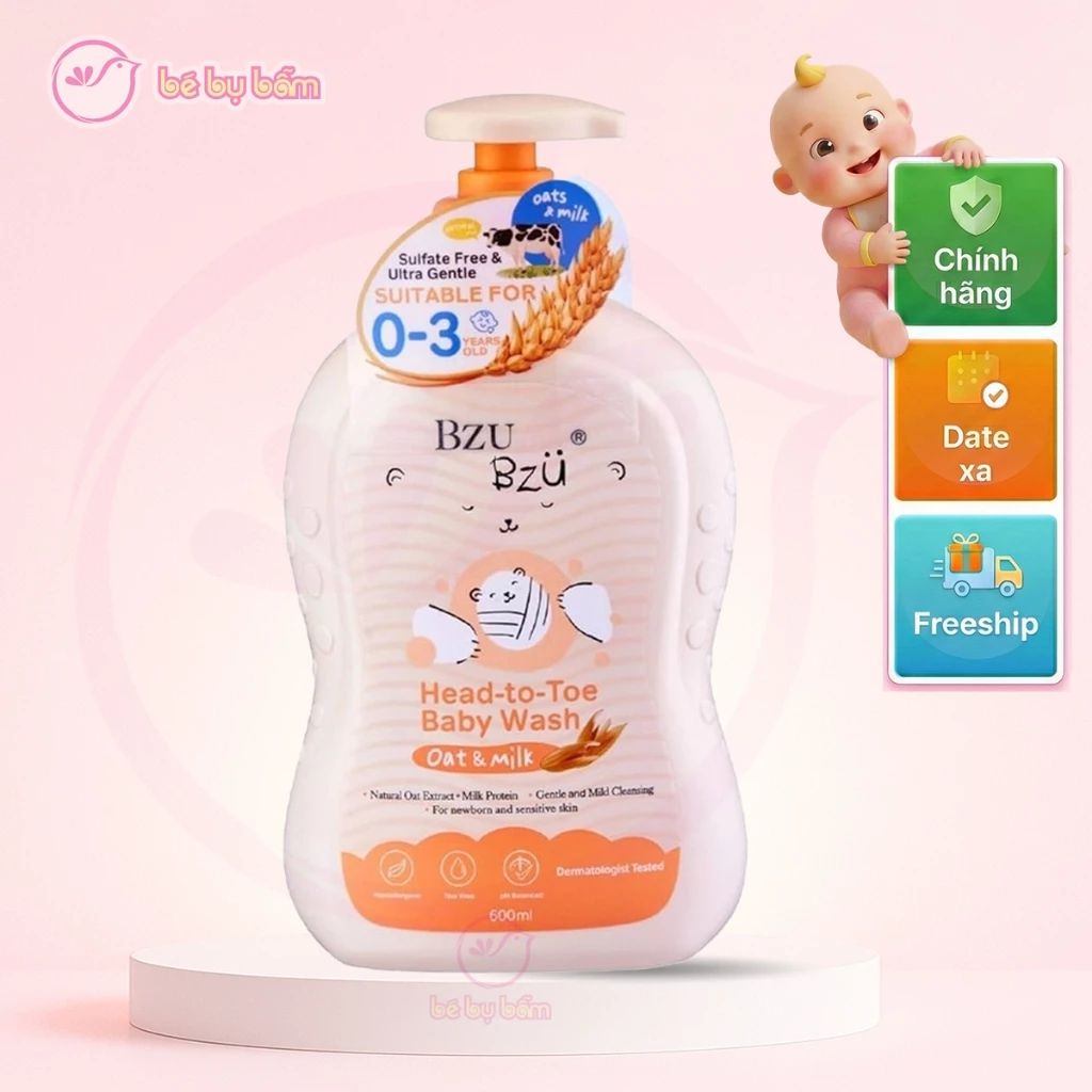🧴 Sữa Tắm Gội Cho Bé Bzu Bzu Nhập Khẩu Chính Hãng – Chiết Xuất Yến Mạch & Sữa, Dịu Nhẹ, An Toàn
