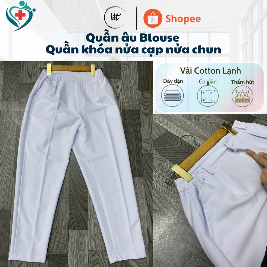 Quần Âu Blouse CAO CẤP, Quần blouse cúc khóa nửa cạp nửa chun