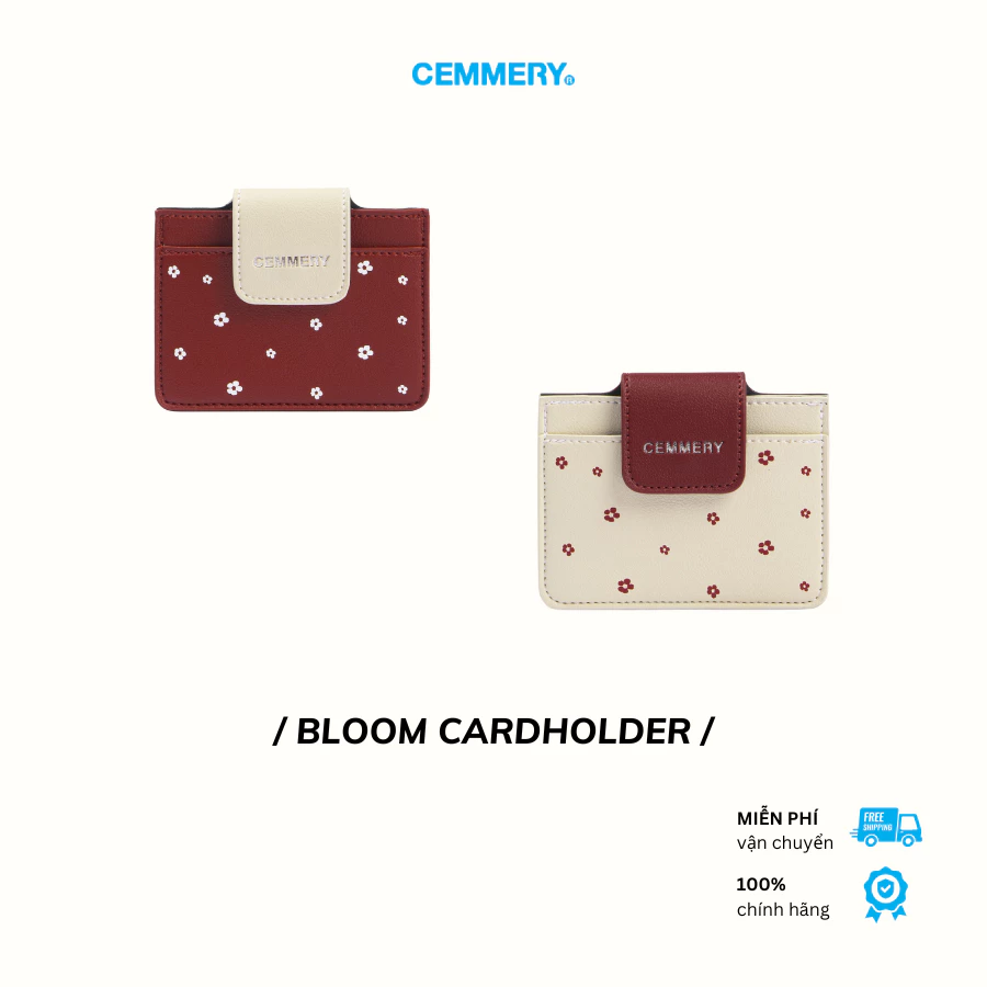 Ví Mini CEMMERY Local Brand Chính Hãng Bloom Cardholder Da PVC In Hoa 4 Ngăn 2 Màu