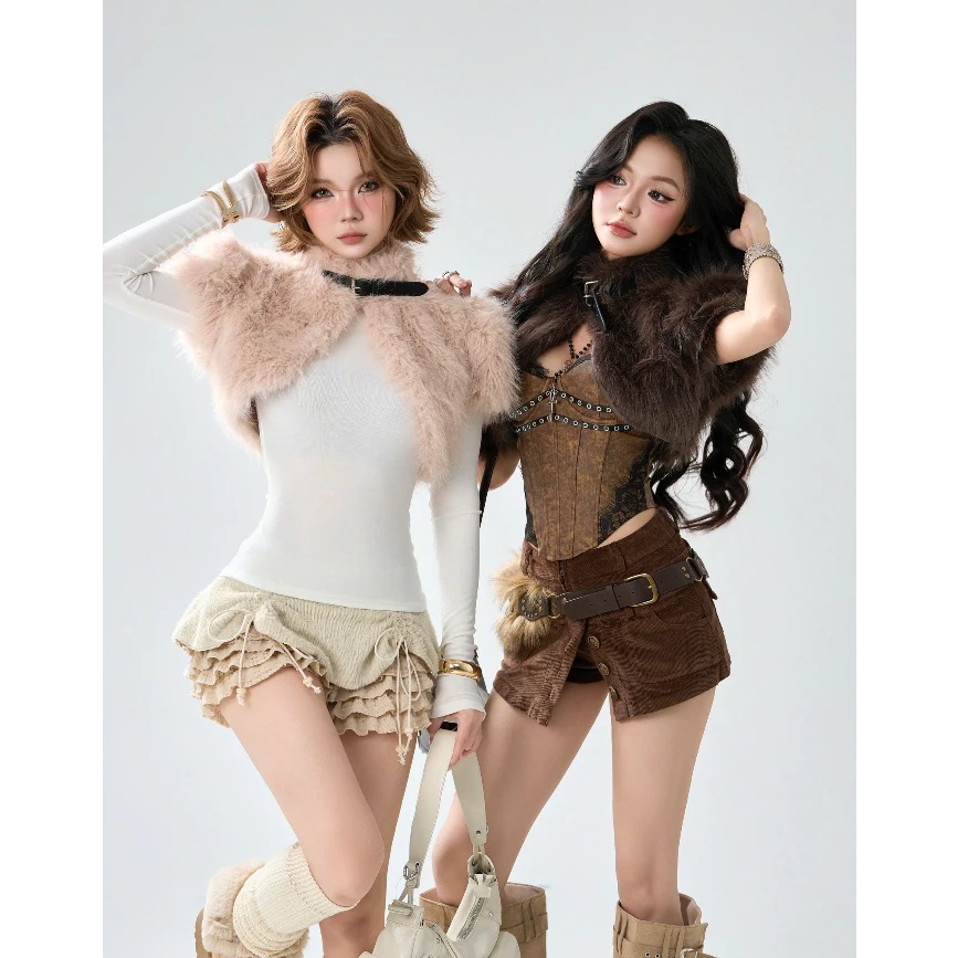 Áo lông tay ngắn CROPTOP cá tính Quyến rũ phong cách Âu Mỹ slay màu đen nâu be