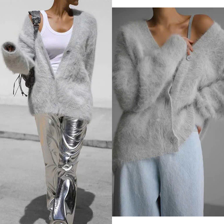 [DEAL MỞ BÁN] Grey Fuzzy Cardigan - Áo Khoác Len Lông Xù Dáng Dài Soft & Cozy