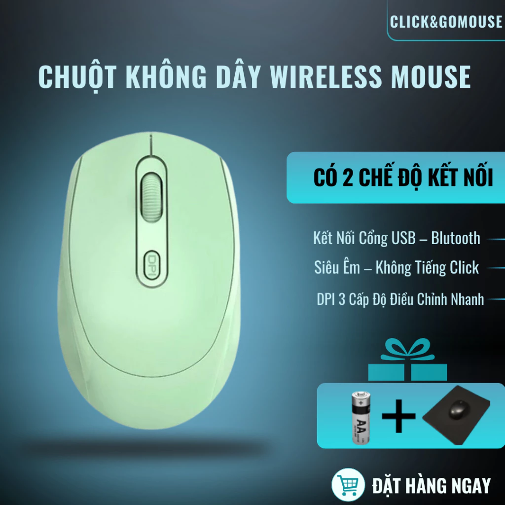 Chuột Không Dây Chuột Máy Tính Bluetooth Cao Cấp Chống Ồn Kết Nối Đa Năng 2 Chế Độ Tặng Pin Và Lót Chuột