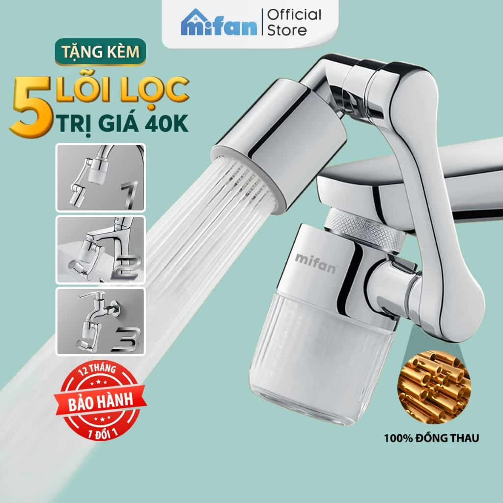 Đầu Lọc Nước Tại Vòi Bồn Rửa Mặt MIFAN - Đồng thau cao cấp, Tăng áp mạnh mẽ, Tay xoay 3 chiều 1080°, 2 chế độ phun