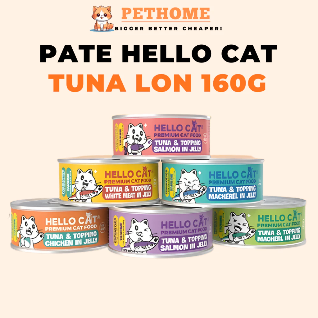 Pate Cá Ngừ Cho Mèo Hello Cat Lon 160gr, Bổ Sung Prebiotics Và Taurine Hỗ Trợ Tiêu Hóa, Mắt Sáng