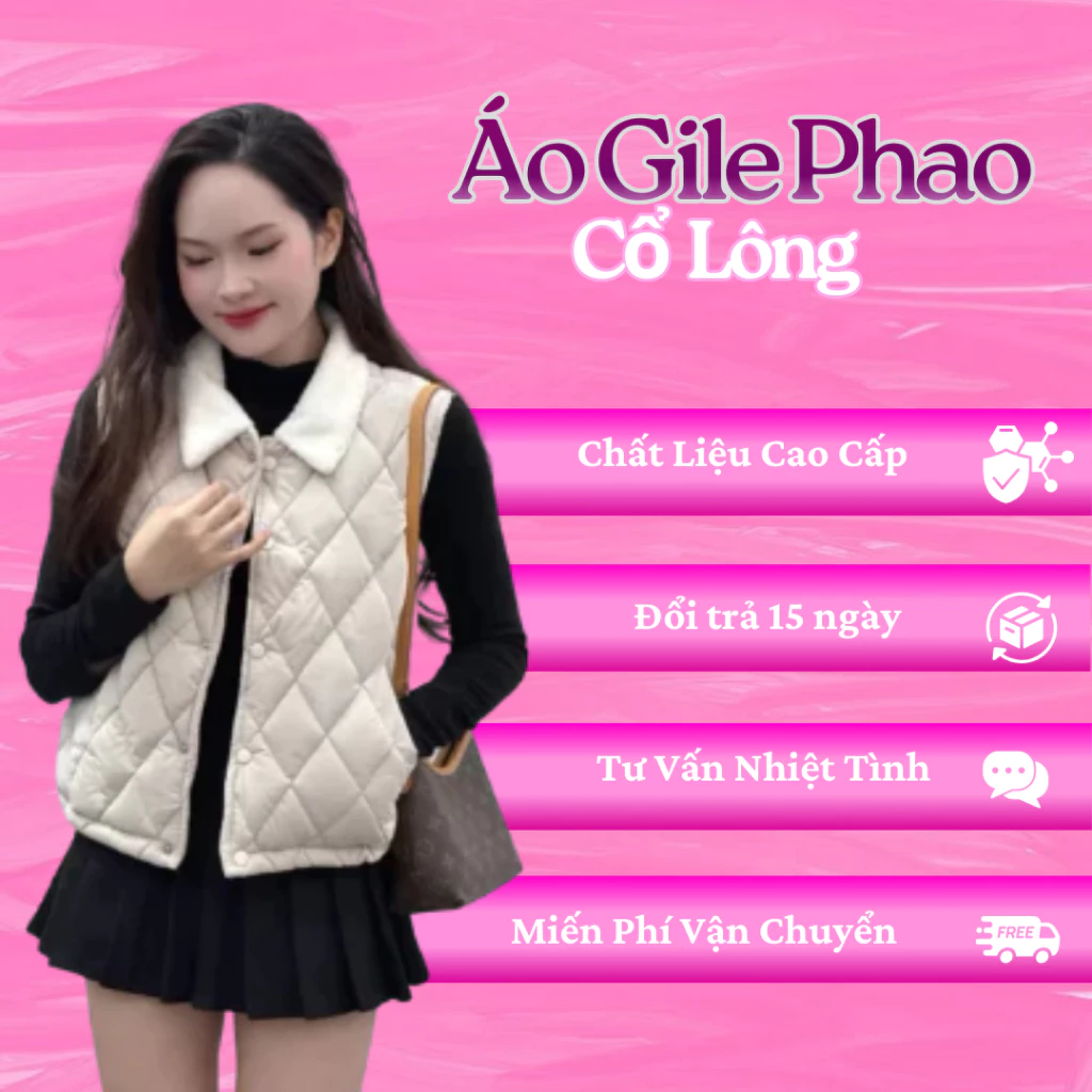 Áo gile phao nữ cổ lông Venly cao cấp, dáng lửng thời trang, trần bông siêu mềm, áo gile nữ mùa đông 2025